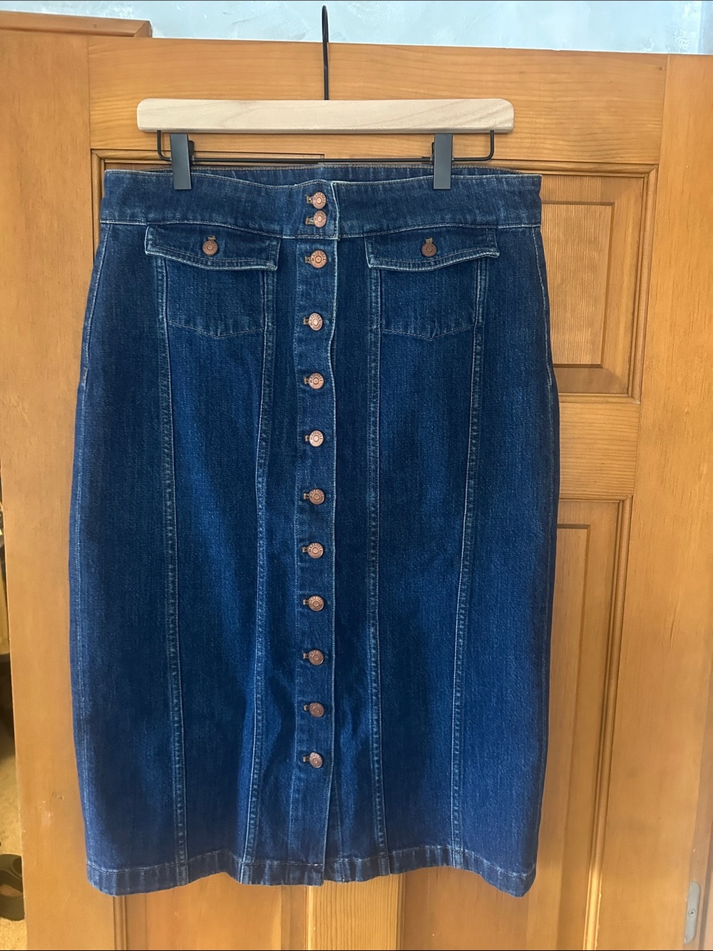 Madewell Dark Blue Button-Front Denim Midi Skirt